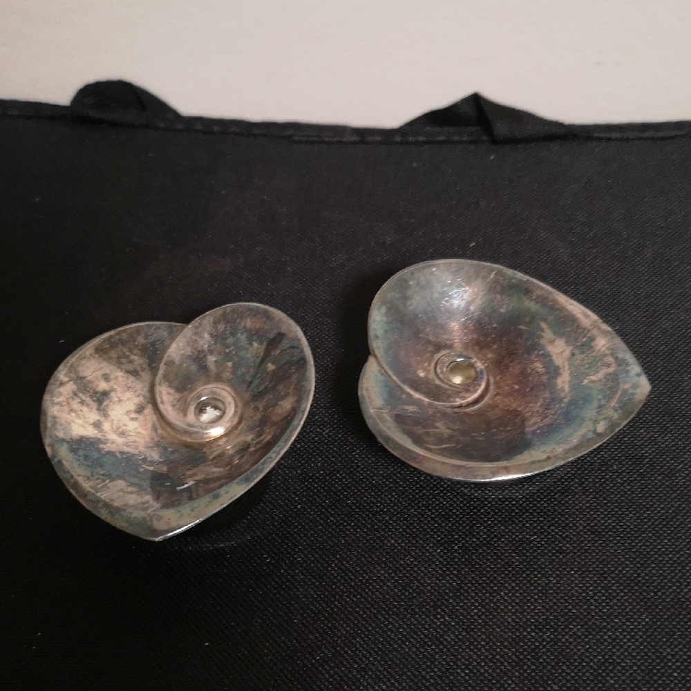 Vintage Set of Two Dansk Heart Shape Candle Holders Skinny Taper Candles Japan